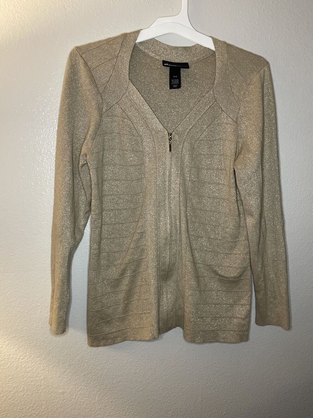 Lane Bryant Gold Metallic Zip Up Cardigan Sweater Work Wear Plus Size 14-16
